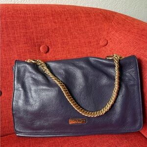 Halston Heritage dark purple leather shoulder bag with gold chain